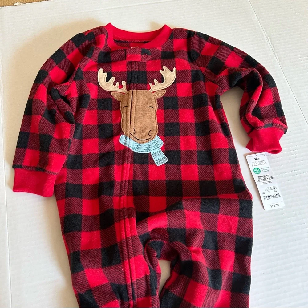 NWT Carter's Just One You Footie Fleece‎ Sleeper Pajama Moose 18 Mo Christmas